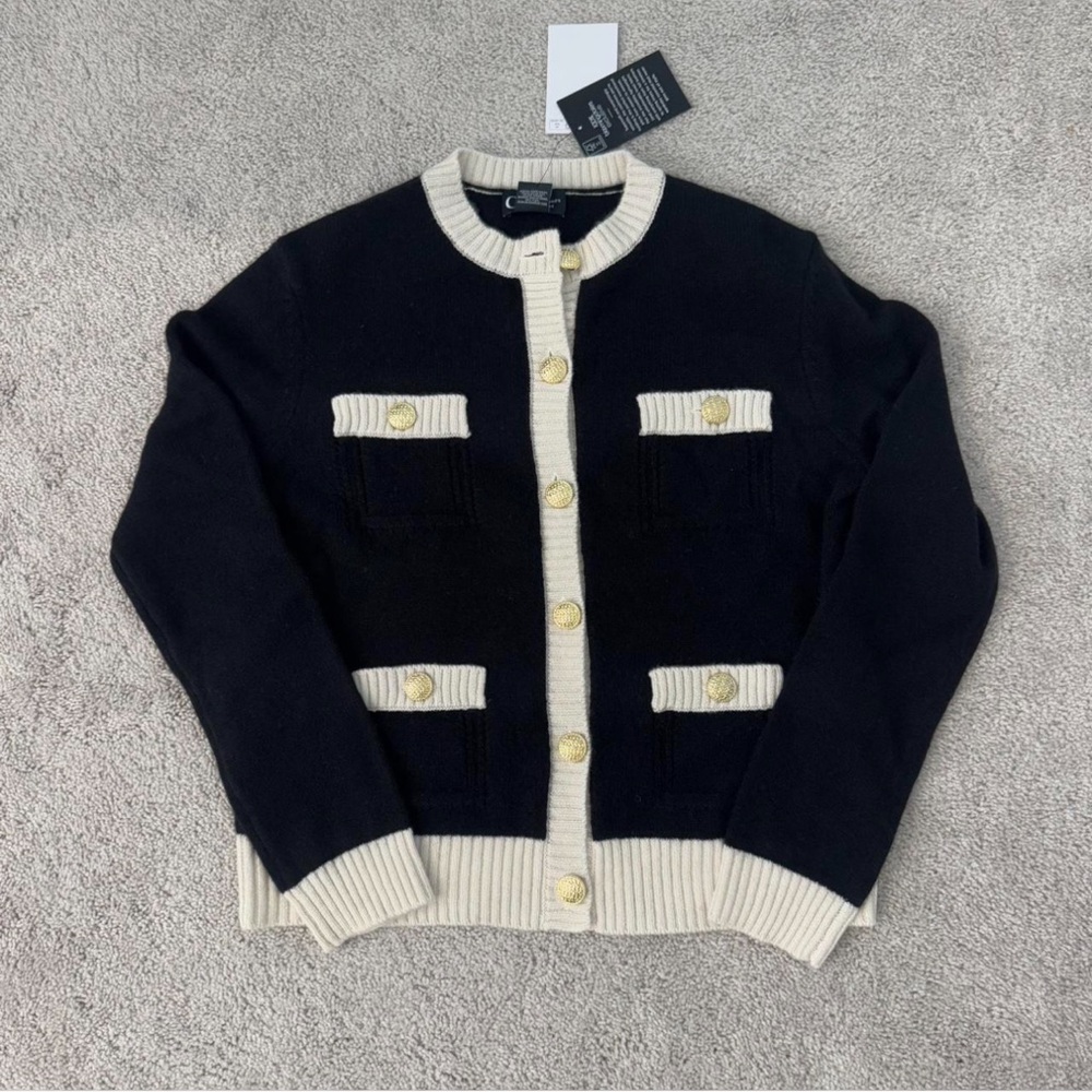 Cashmere Black and Cream Cardigan